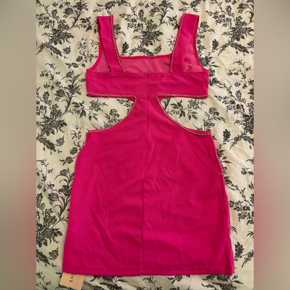 shein bae cut out rhinestone trim split hem bodycon dress - hot pink - Picture 6 of 7